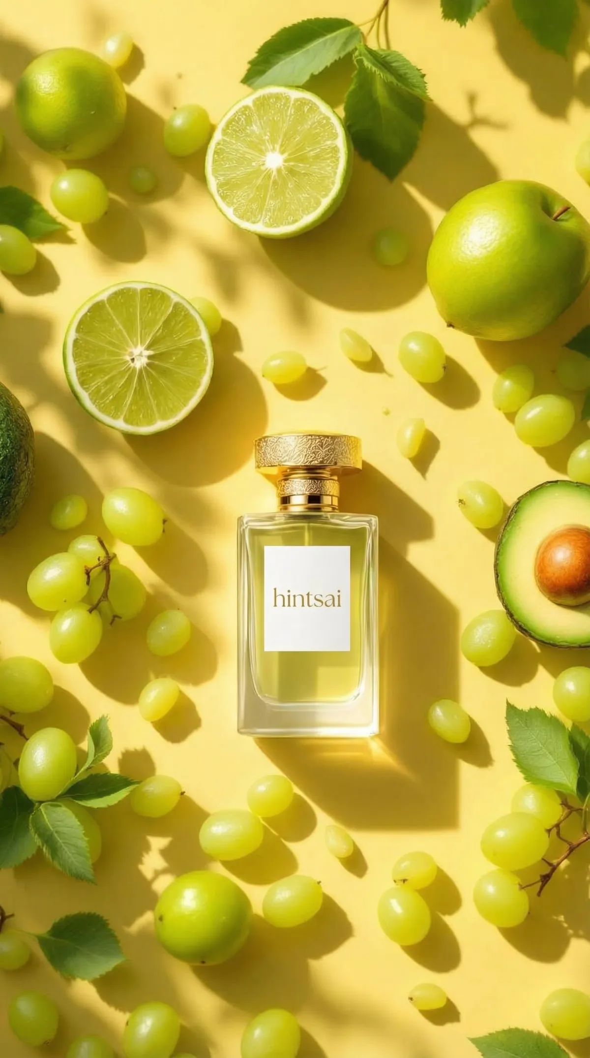 Taze Yeşillikler ve Altın Parfüm Natürmort